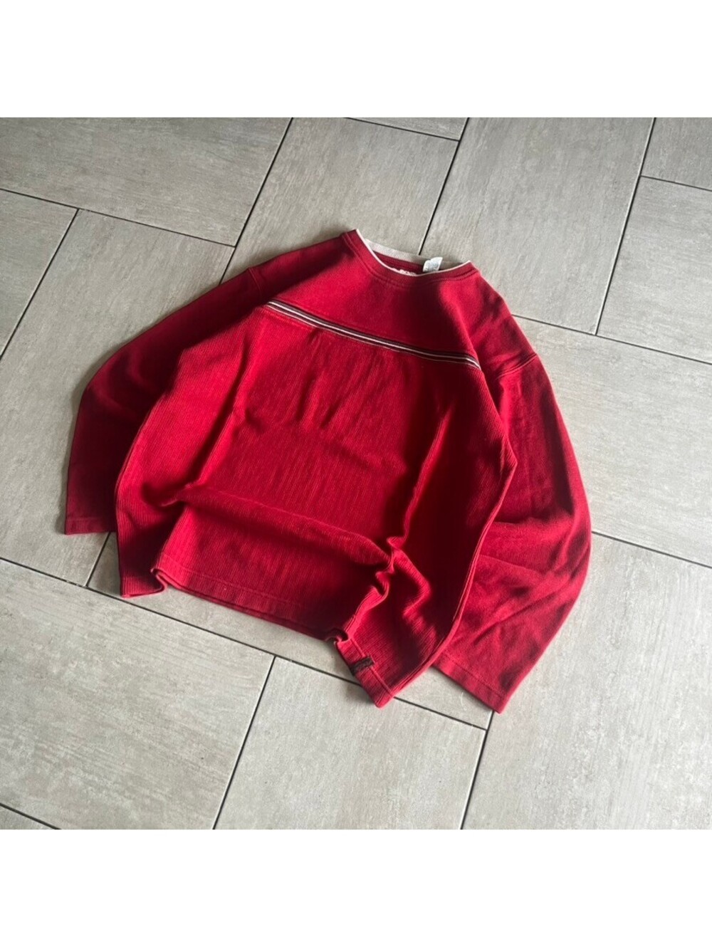 Point Zero Red Ribbed Crewneck Sweatshirt Size Large - Picture 2 of 9